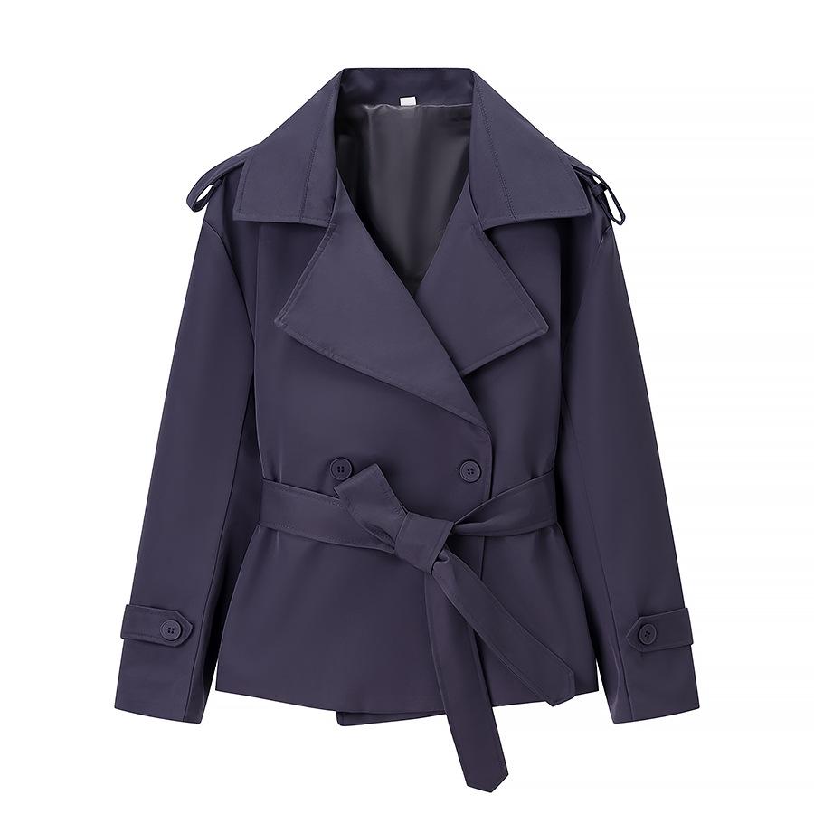 Bestseller Women's Solid Color Waist Belt Short Jacket Windbreaker Coat
