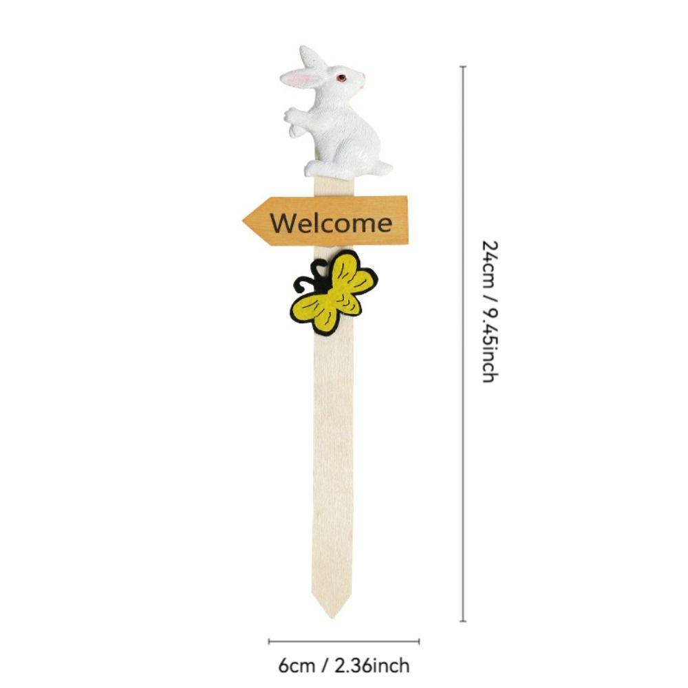 Wooden Easter Welcome Standing Sign Cartoon Bunny Resin Garden Landscape Decoration DY Stakes Lawn Ornament Party Decoration