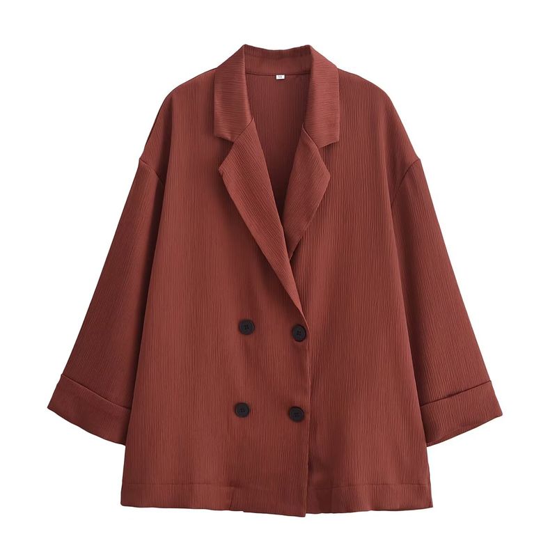 Za Autumn New Women clothes 2025 Western Style French style Fashion Wrinkled Double Breasted Blazers Trousers Set