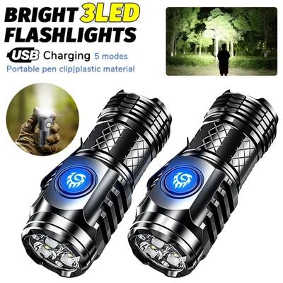 Ultra Bright Mini Keychain Torch 3LED Tactical Flashlight USB Rechargeable Outdoor Waterproof Hiking Camping Cap Clip Flashlight