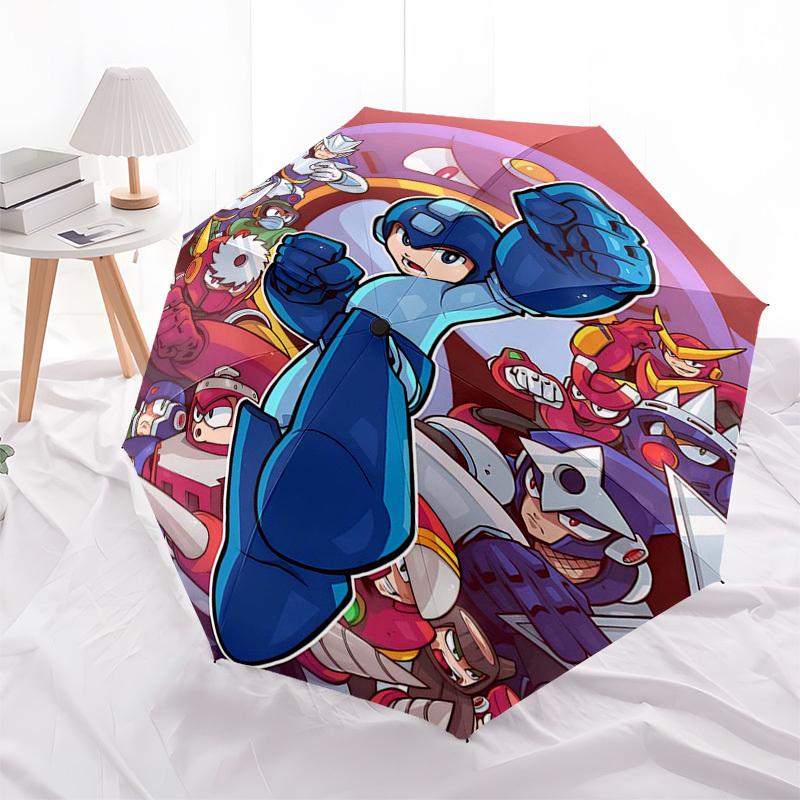 1pc Mega Man Automatic Folding Umbrella, Portable 3-Fold Design with 8-Bone Iron Frame, Outdoor for Fans, Travelers, Everyday Use, Gift Idea.Y077