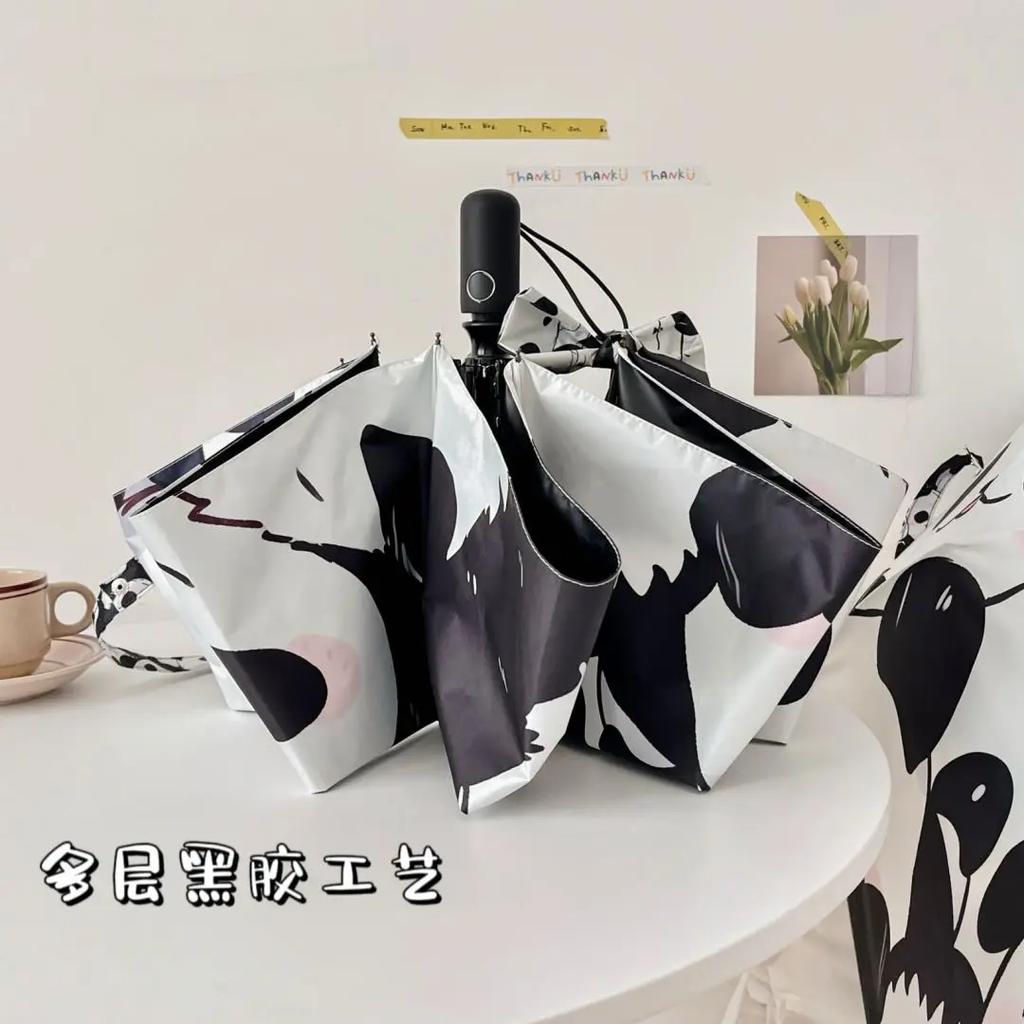 Cute Panda Travel Umbrella Windproof Compact Folding Automatic Open/Close Sun Rain Collapsible Auto Portable Umbrella for Kids