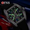 Oufanni Leuchtendes Skelett Quarz Tonneau-Uhr - Herren Freizeit Business Wasserdichte Mode-Uhr