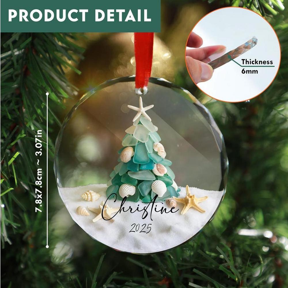 Beach Christmas Ornaments Handmade Sea Glass Pendants Decorative Keepsake Charm with Rope for Bedroom Porch Garden Window Door