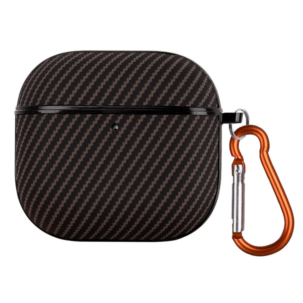 For AirPods 4 Case Carbon Fiber Texture TPU PU Earbuds Protective Cover with Hook