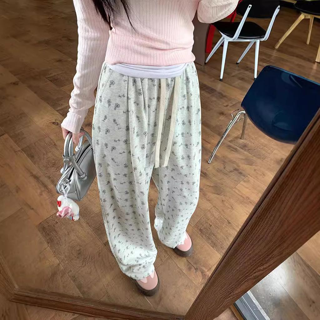 Floral Sweatpants for Women In Autumn and Summer Loose New Casual Long Pants Design Small Straight Wide-leg Pants