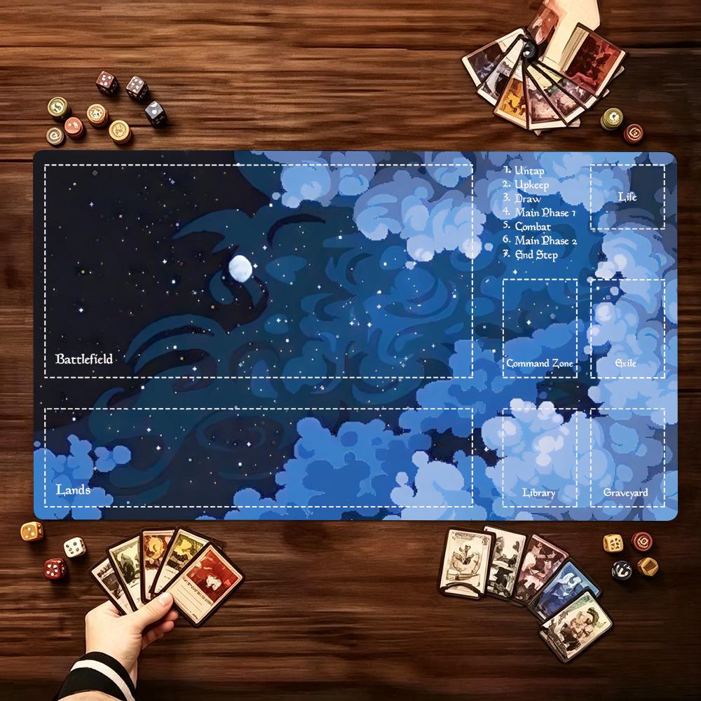 Moonlit Ocean Waves Pattern Game Playmat Non Slip Rubber Smooth Extended Table Mat For Trading Card Game Board Game Enthusiasts