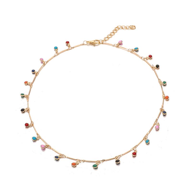 Wish bohemian wind colored small water droplets collarbone chain ins wind multicolored oil droplets craft necklace