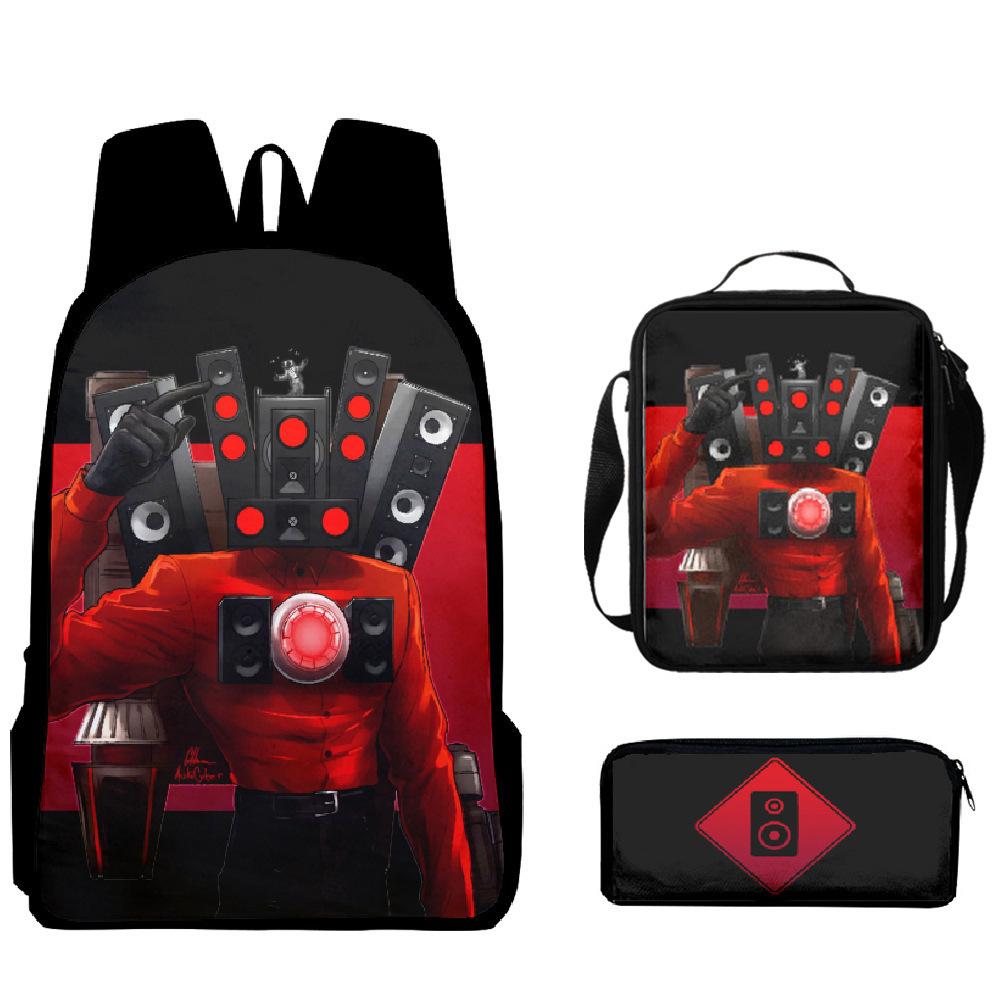 Toilet Man Backpack Trendy Backpack European and American Retro Schoolbag Cartoon Backpack Three-piece Set