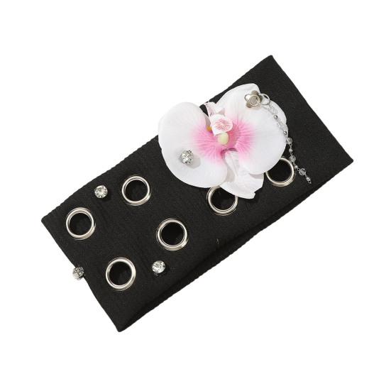 

Панк Стиль Повязка на Голову Блестящие Стразы Металлическая Отделка Заклепками Вязаная Повязка для Волос Эластичный Дизайн с Широким Краем Аксессуары для Волос белый