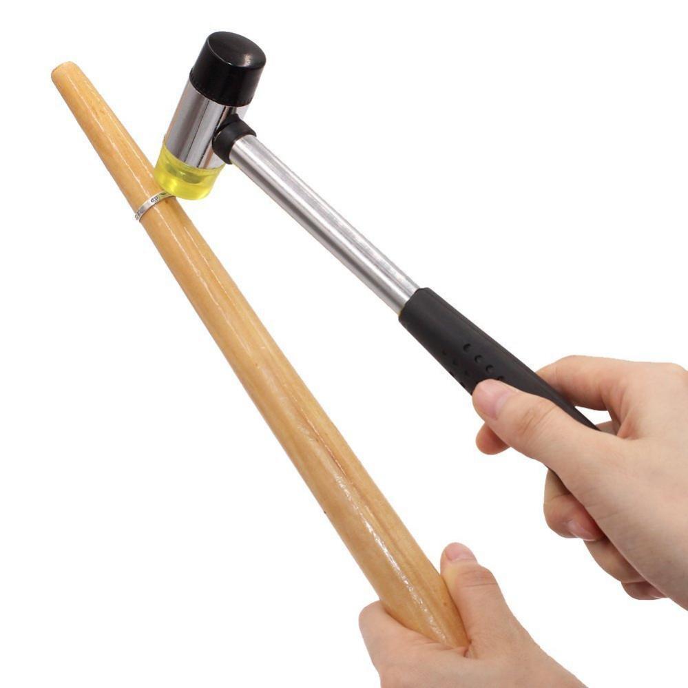 5 Pcs Professional Jewel Making Kit: Solid Wood Jewel Stick Mandrel, 4-Yard Sizing Band, 3-Size Circle Jewel w/Rubber Hammer & Finger Sizers