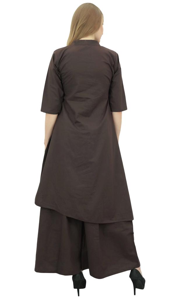Phagun Asymmetrical Kurta Kurti Solid Beige Indian Clothing With Palazzo