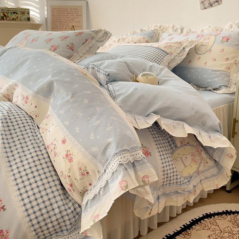 French Pure Cotton Bedding Four-piece Set Skin-friendly Comfortable Breathable Bed Sheet Quilt Cover Pillowcase