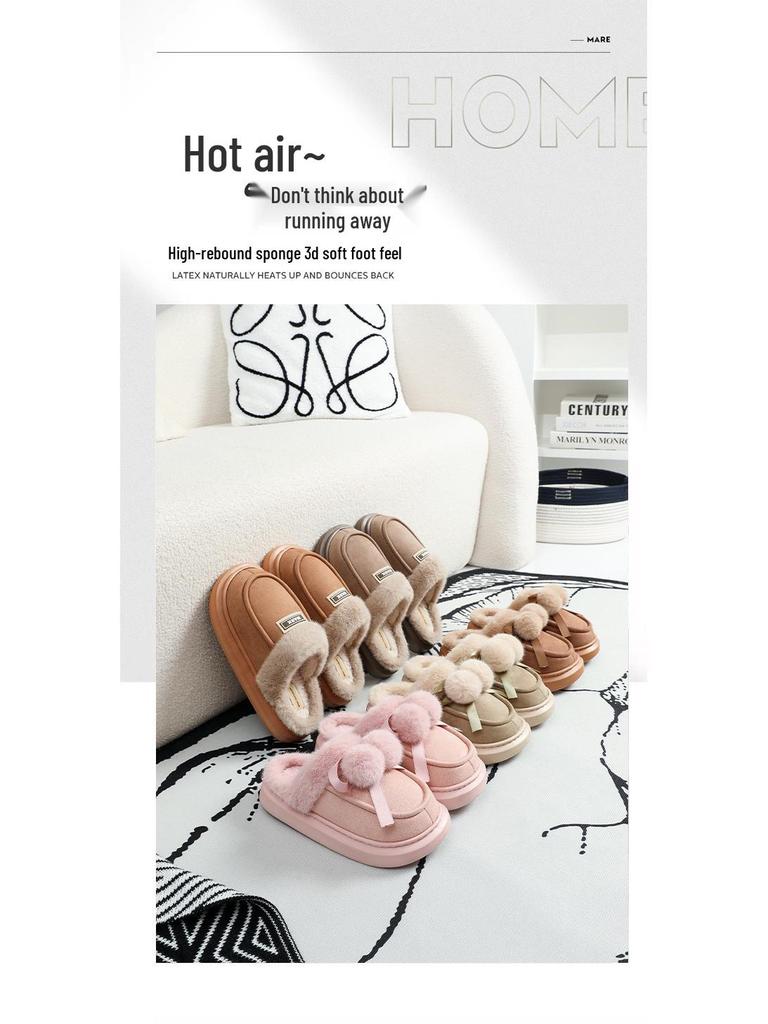 Women's Furry Plush Closed-Toe Slippers - Warm, Thick-Soled, Ideal for Autumn and Winter