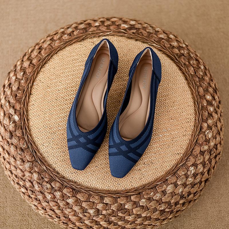 

Новые толстые каблуки с маленькой квадратной головкой, легкие вязаные туфли с подходящим цветом, женские модные туфли-одиночки 43 needs to be customized. темно-синий