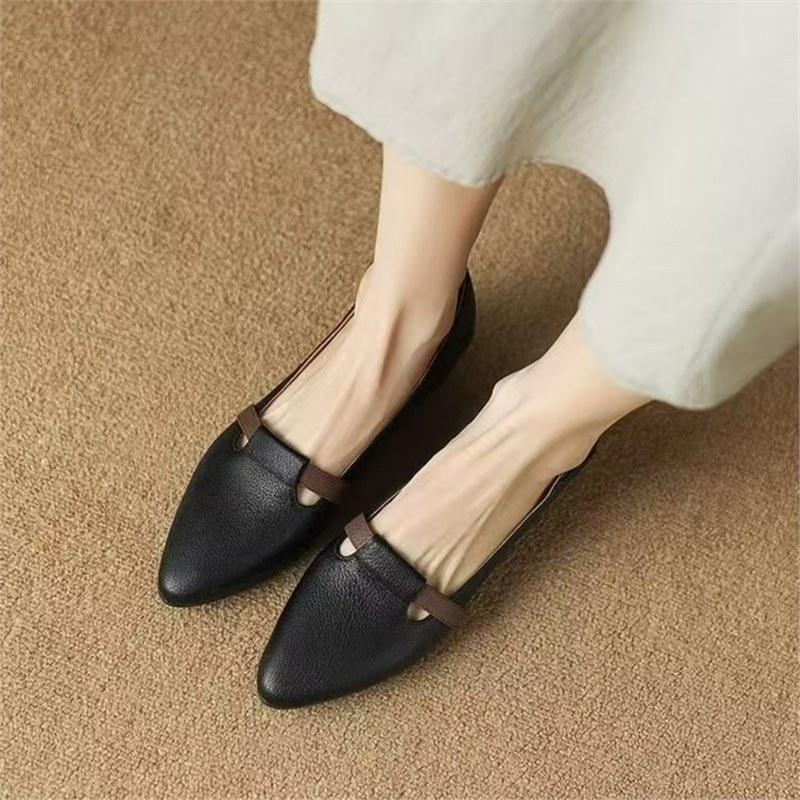 Women's Soft Leather Flat Shoes, Shallow-mouth Pointed-toe French Leather Shoes