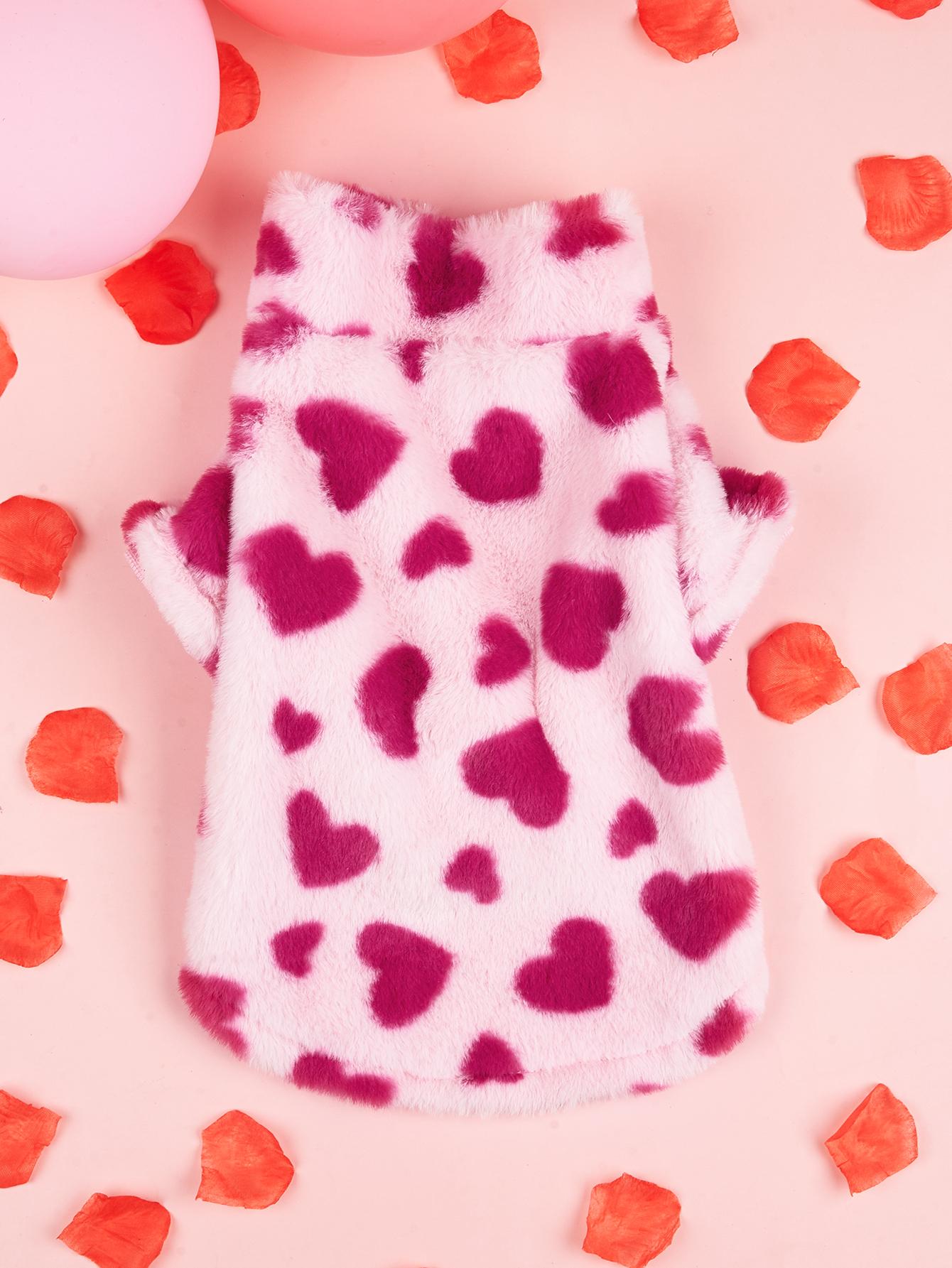 

Супермягкая теплая зимняя куртка для собак с принтом в виде сердца, плюшевая праздничная одежда для животных на День святого Валентина, толстовка с капюшоном для собак в холодную погоду S розы красного