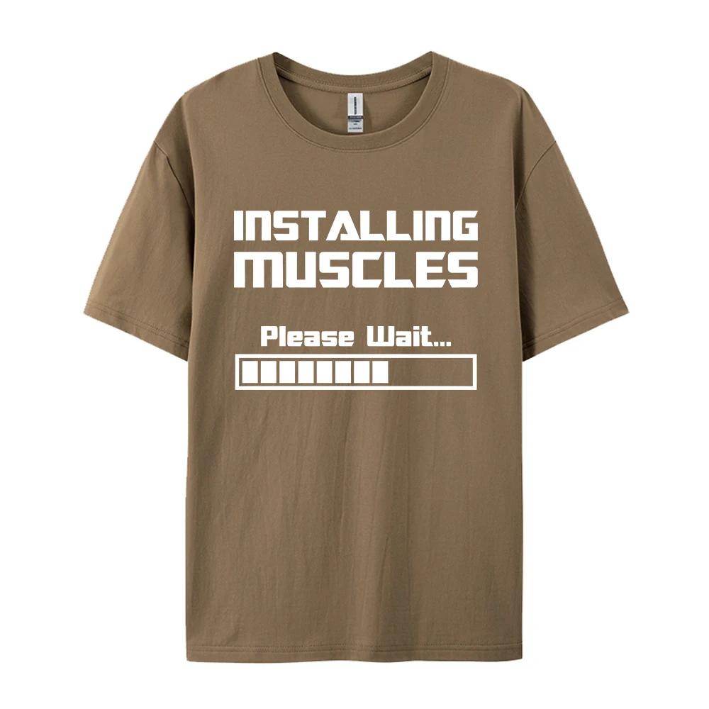 Summer New Tshirts Installing Muscles Please Wait Loading Bar Funny Print T Shirt Men Women Loose Cotton Short Sleeve Cool Tees