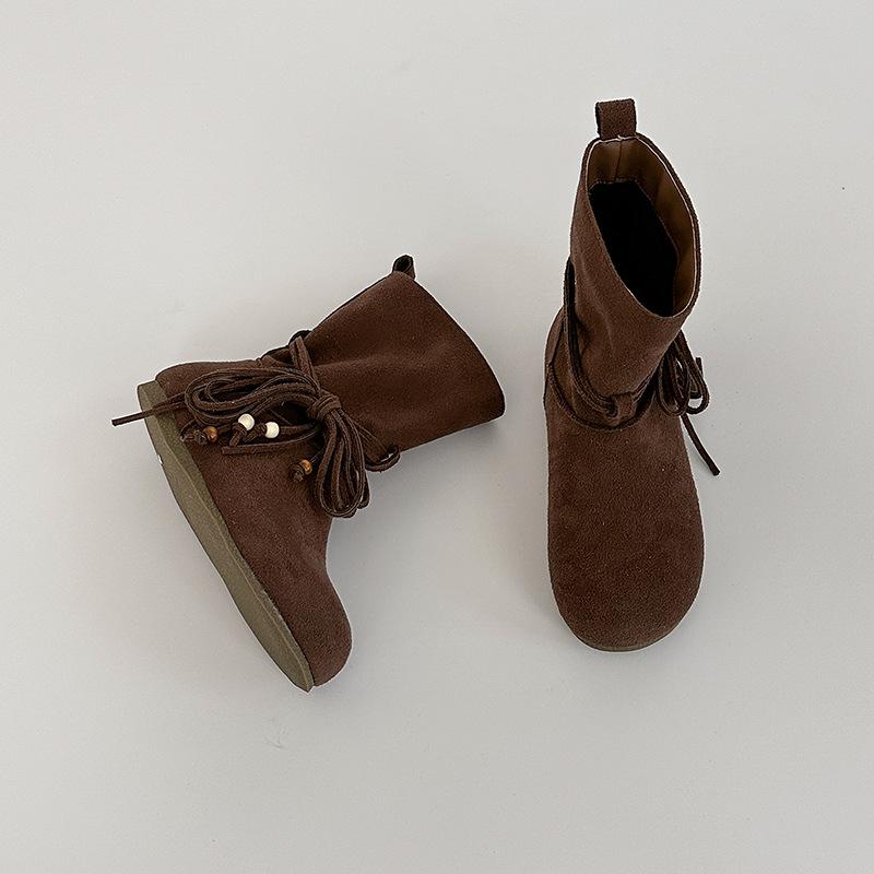 Fashion Tassel Bow Thick Heel Short Boots Women's Autumn and Winter Retro Style New Suede Temperament Versatile Fashion Boots