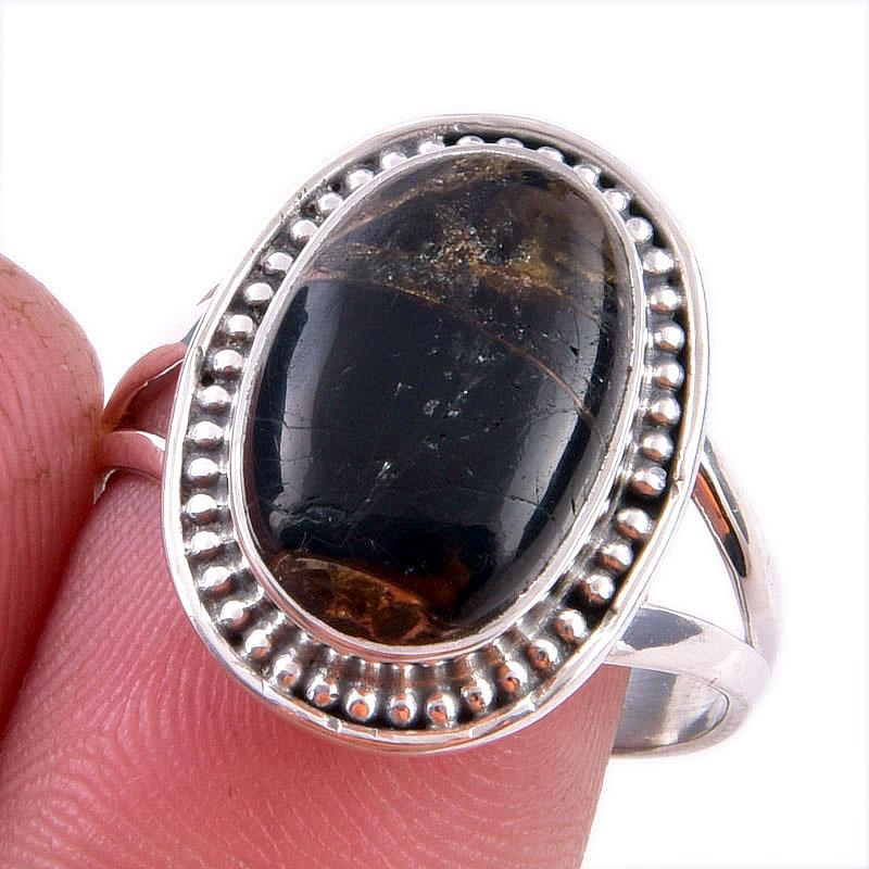 

Natural Black Copper Turquoise Gemstone 925 Solid Sterling Silver Ring S.9 r9j15