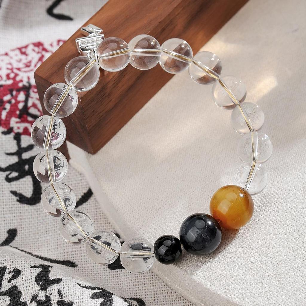 Xiaohongshu Weiß & Blau Tigerauge Kristall Armband - Modeaccessoire im Neuen Chinesischen Stil