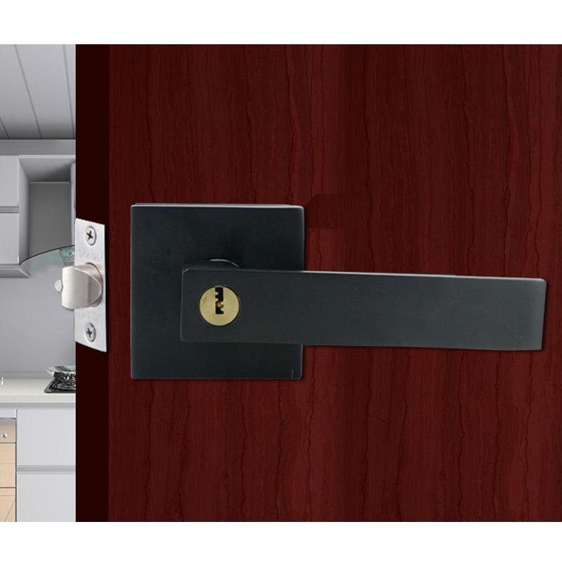 Black Square Door Handle Lock, Access Privacy Mask, Interior Bedroom and Bathroom, Hardware Accessories, Door Locks
