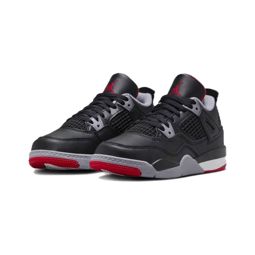 Air Jordan 4 Retro PS Bred Reimagined Kids Sneakers Black Fire-Red Cement-Grey BQ7669-006