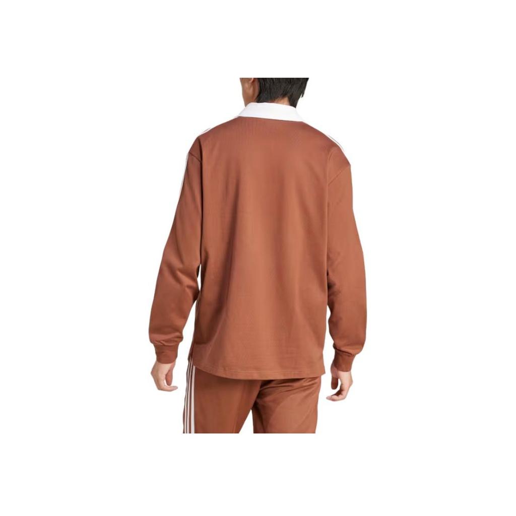 Adidas Originals Striped Pullover Long Sleeve Polo Shirt Men Tops Brown IZ2469