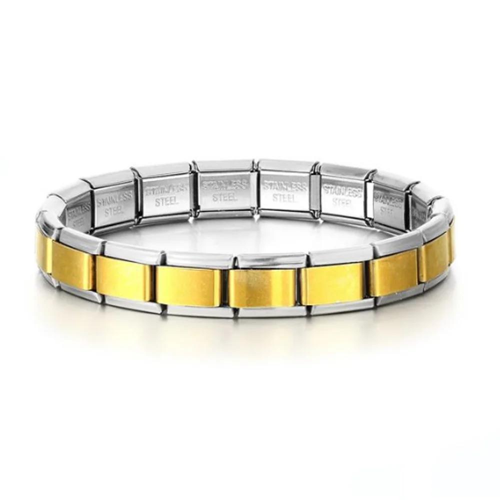 Italian Charm Link Stainless Steel Golden Bracelet for Woman Men DIY Making 9mm Bead Silver Color Retro Bangle Jewelry