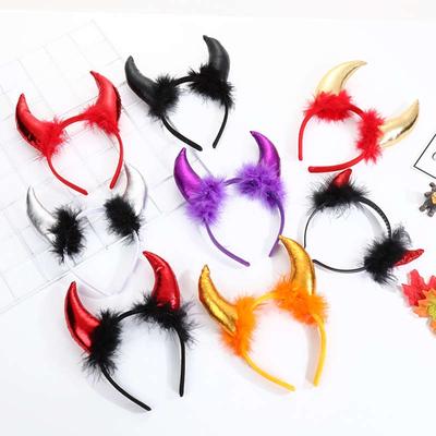 Halloween Feather Decor Ox Horn Shape Glitter Headband Movie Demon Evil Devil Horn Hair Hoop Gothic Cosplay Party Costume
