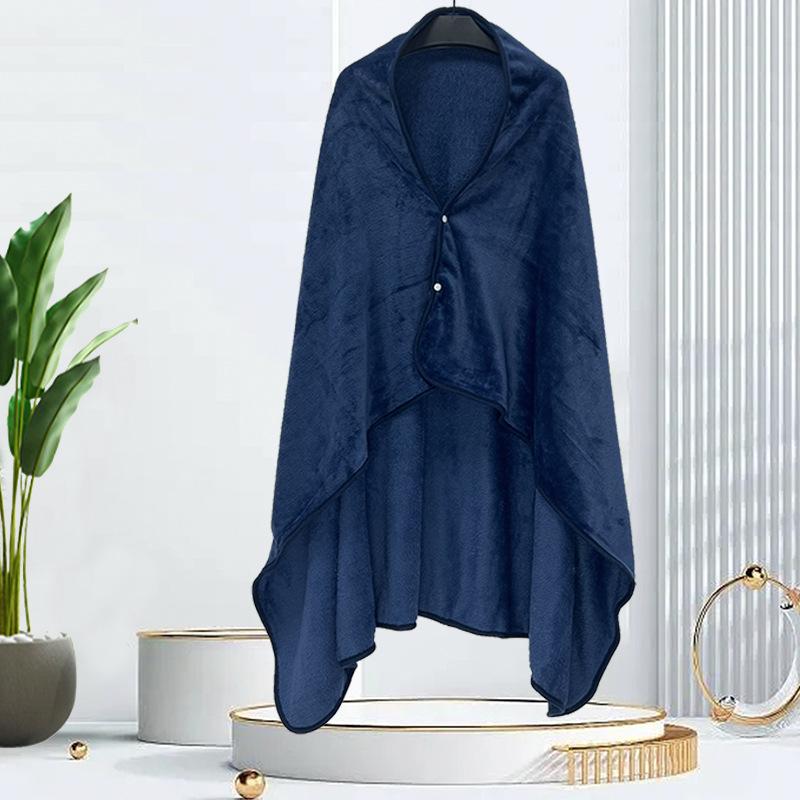 Flannel Shawl Blanket 2 in 1 - Travel Pillow & Nap Blanket Polyester Foldable Embroidered Cape for Office/Car/Airplane синий