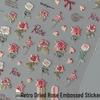 Retro Rose 5D Embossed Nail Art Stickers - Red Dark Rose Design with Adhesive