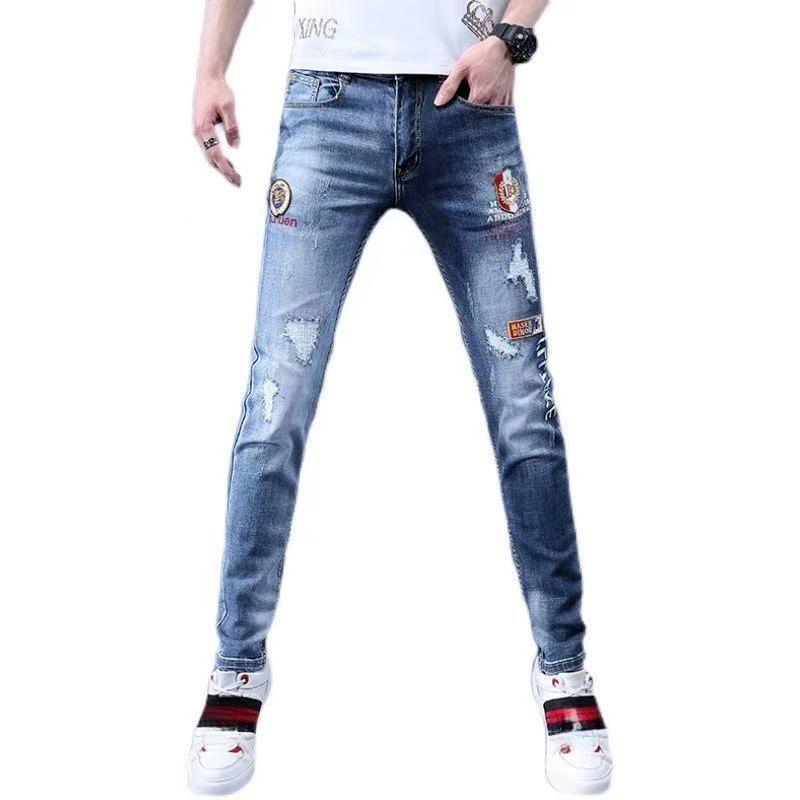 Blugi bărbați slim toamna tide bărbați casual largi drept elastic elastic picioare mici orificiu versiune coreeană a pantalonilor de tendință