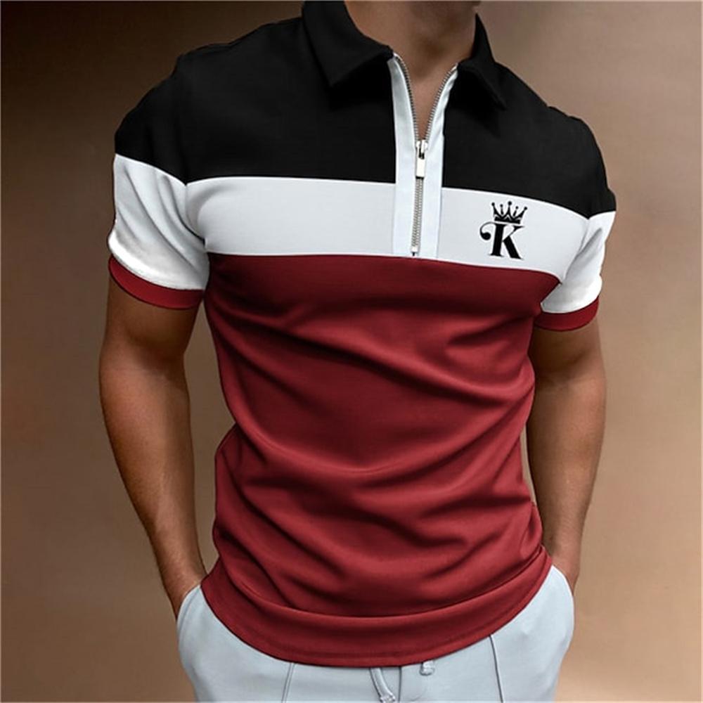 Men's king printed short sleeved polo shirt, high-quality casual zipper T-shirt, summer clothing
