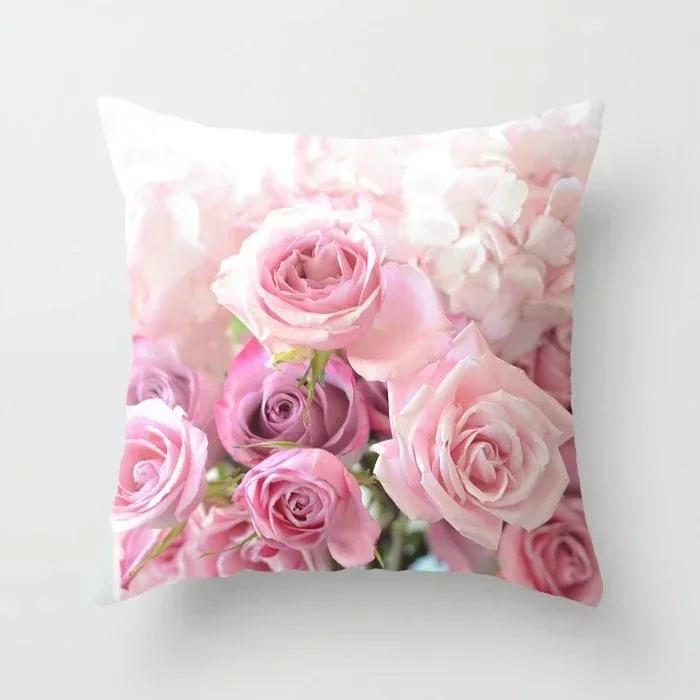 Home Decor Pink Roses and Love Pattern Pillow Cover Pattern Cushion Cover Suitable for Sofa Bedroom Car Pillow Cover