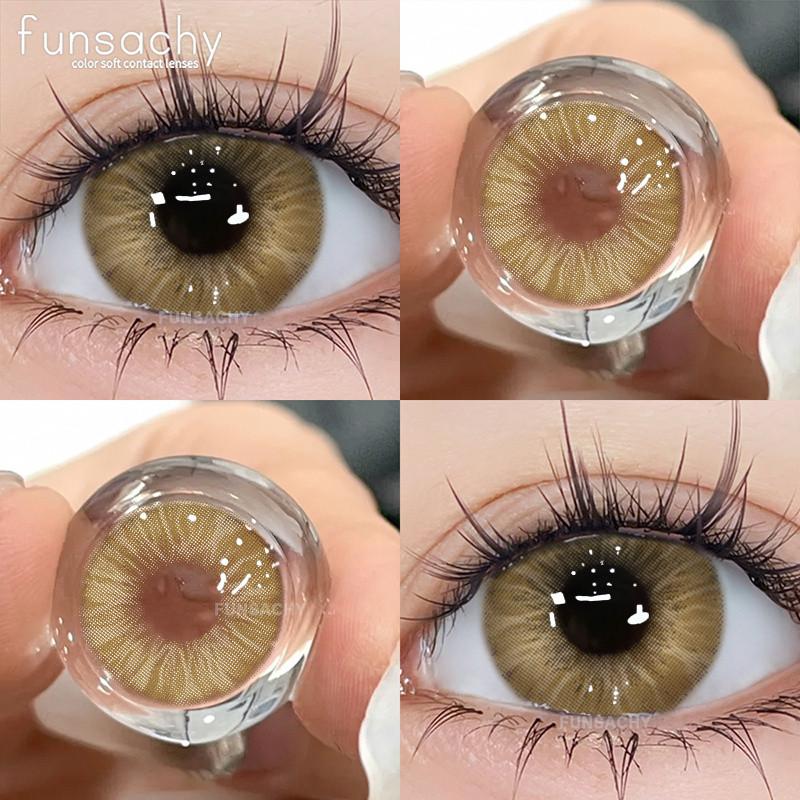 Funsachy 2Pcs Fashion Color Contact Lens For Pupils Blue Eyes 14.2mm Natural Brown Eye Lenses Beauty Green Lens Annual Cosmetics