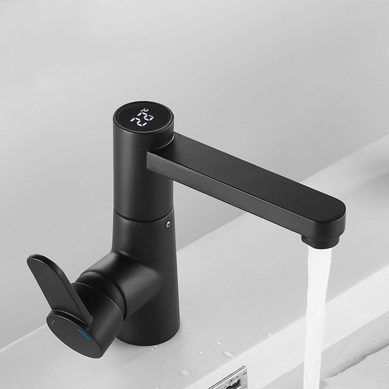 

Белый/Черный/Хром Смеситель для раковины в ванной из латуни Смарт Цифровой дисплей Смеситель для умывальника Светодиодный дисплей Таблица температуры Смеситель чёрный