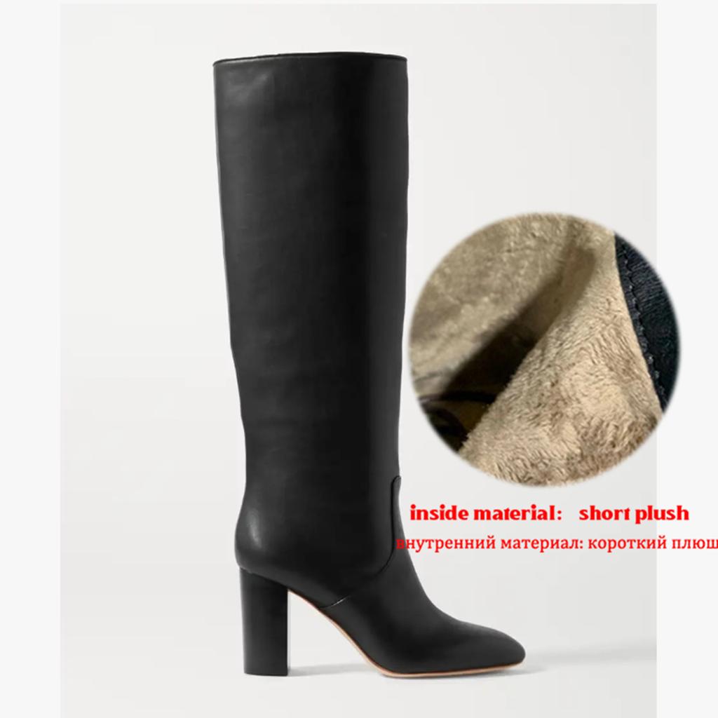 Krazing Pot Cow Skin Microfiber Round Toe High Heels Thigh High Boots Size 46 Size 45 Slip On Plus Size Women Keep Warm Long Boots