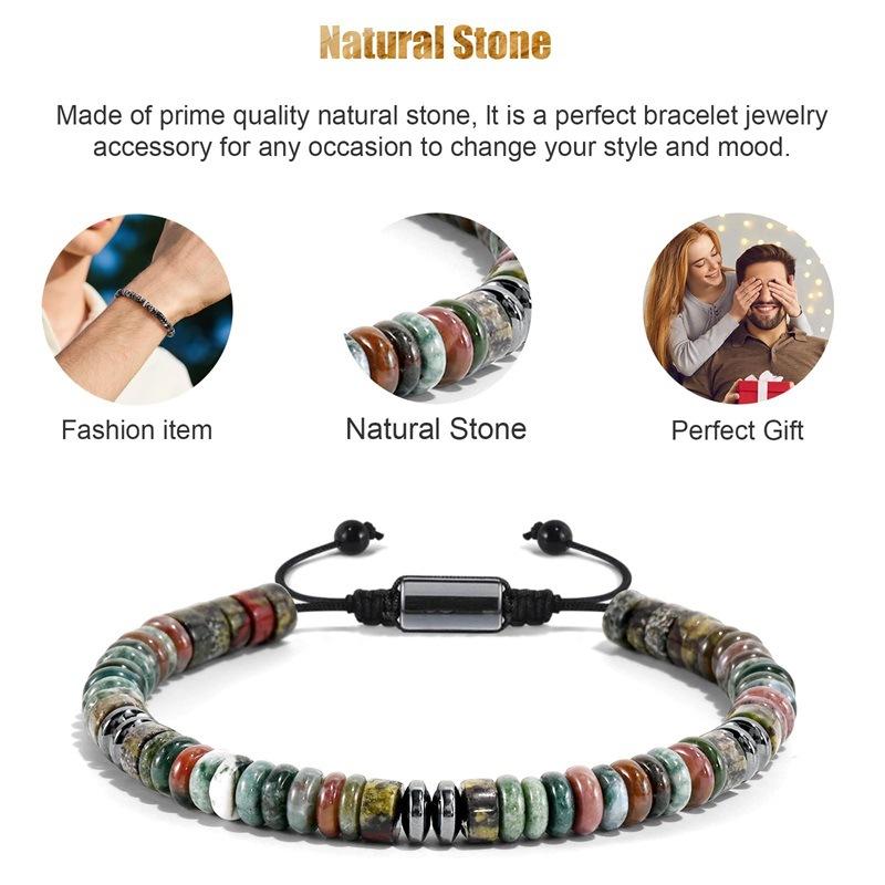 Healing Crystal Bracelets Abacus Bead Flat Beaded Bracelets for Men Women Adjustable Natural Stone Bracelets for Father Son