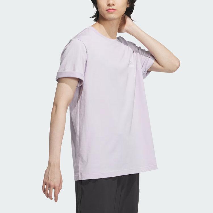 Adidas Logo Sports Casual Solid Color Round Neck Short Sleeve Drop Shoulder T-Shirt Unisex T-Shirt Silver Purple JI9067