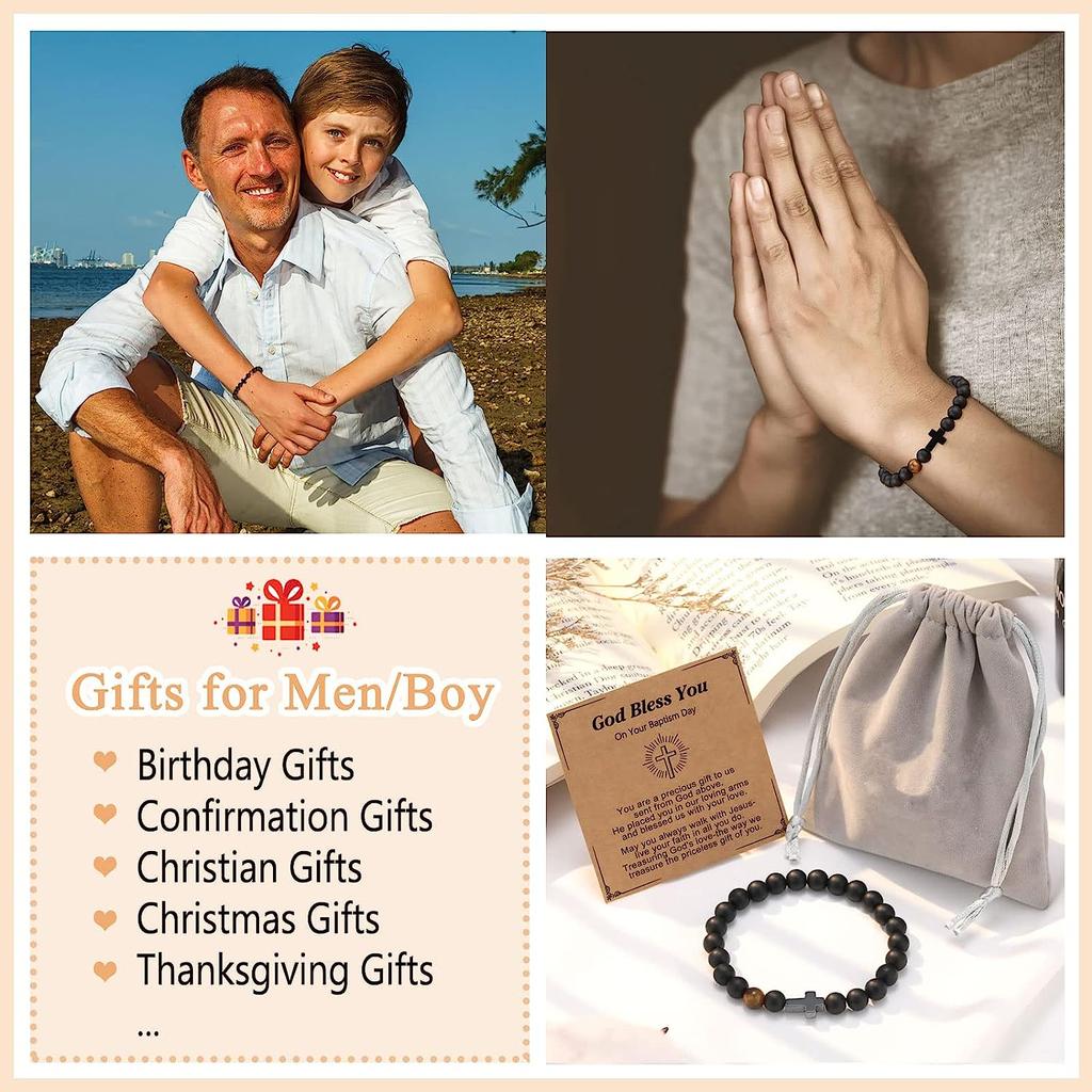 To Mens Boys Gifts Cross Bracelet for Son, Grandson, Dad, Godfather, Men Birthday Graduation Retirement Christmas Christian Gift for Teens Boys Men