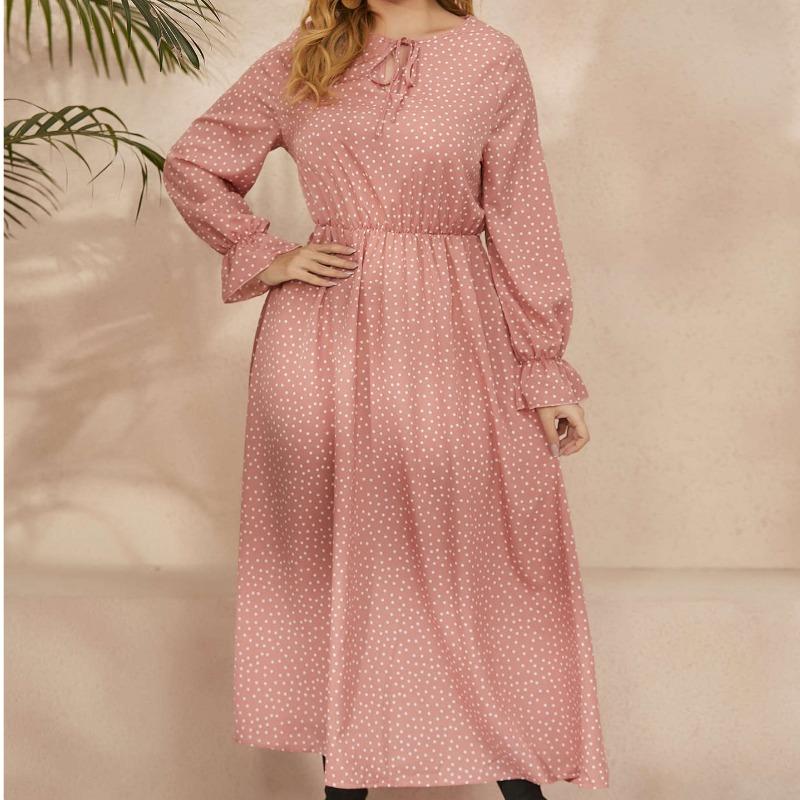 Lente en herfst plus size damesjurken Polka Dot losse lange mouw jurk