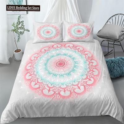 Set Copripiumino Mandala Blu Rosa Boho Chic Copriletti Romantici Biancheria da Letto Bohemien Set Letto King Poliestere Copripiumino