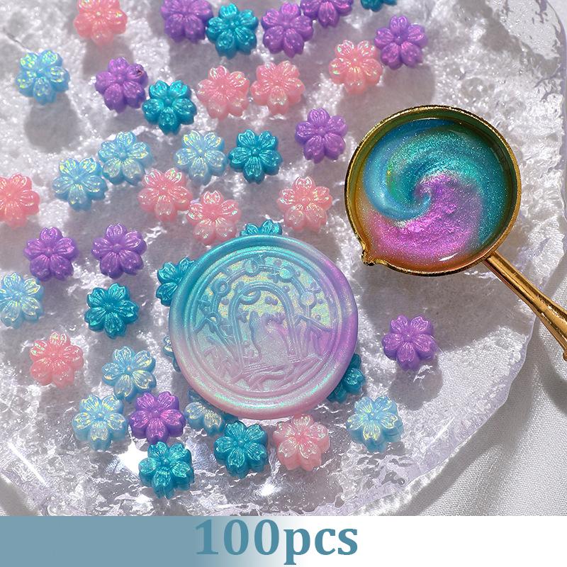 100pcs Aurora Cherry Blossom Fiery Lacquer Wax Pellets, Fiery Lacquer Stamp Sealing Wax Aurora Polarized Gold Sealing Wax