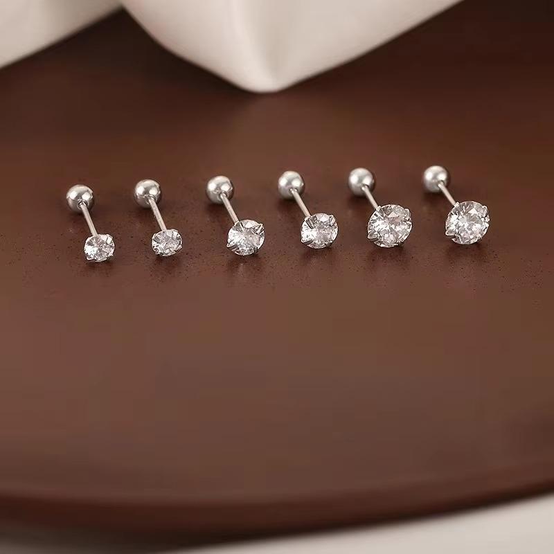 Classic Simple 3mm 4mm 5mm Little Zircon Stud Earrings for Women Luxury Silver Color Stainless Steel Piercing Earring Jewelry