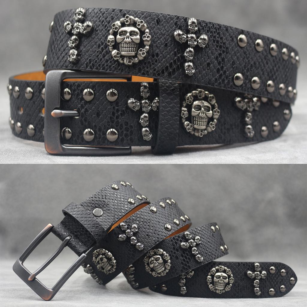 Original Skull Rivet Belt Punk Men'S Belt Women'S Snake Pattern Decorative Belt