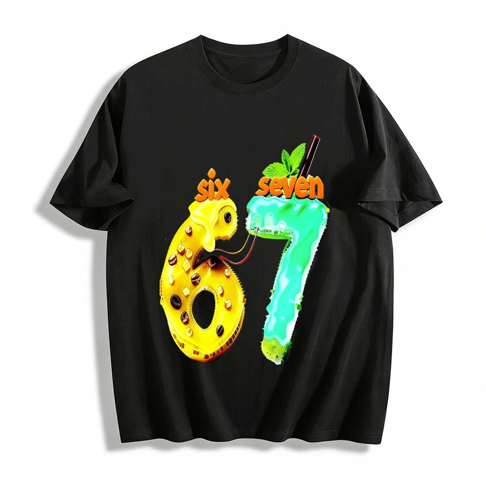 

Fun Food Number Six And Seven Print Casual Unisex T-shirt Pure cotton T-shirt XXS