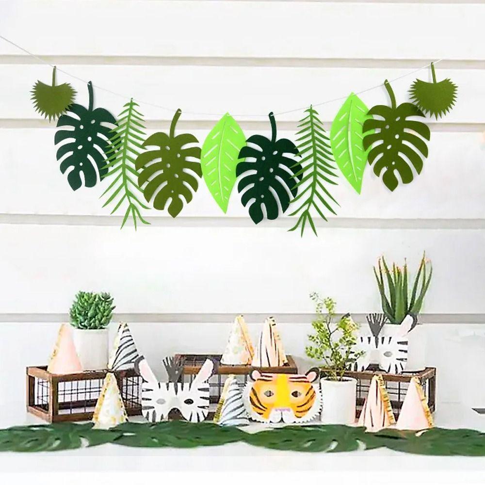 Handmade Leaf Flag Cartoon Hawaii Party Banner Creative Pineapple Turtle Leaves Banners  Birthday