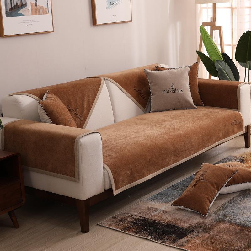 Nordic Patru Anotimpuri Simplu Culoare Pură Chenilă Compozit Anti-alunecare Pernă de Sofă Stil European Literă Brodată Prosop Pernă de Sofă