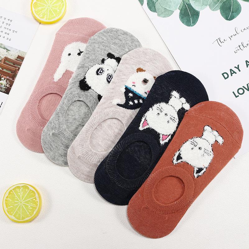 5 Pairs/lot Cute Harajuku Animal Socks Women Summer Korean Cat Bear Rabbit Funny Low Cut Ankle Sock